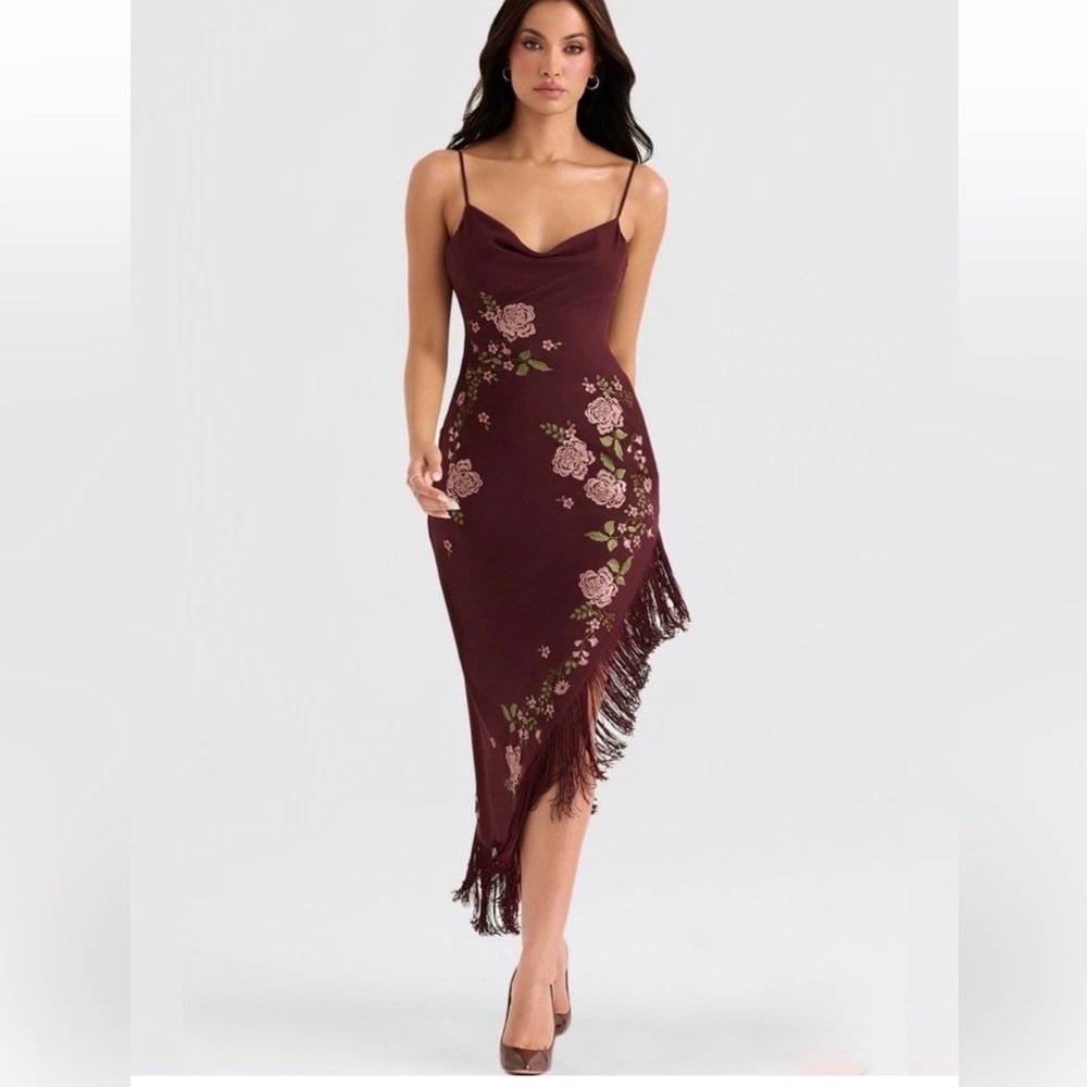 ❤️‍🔥Firm Price❤️‍🔥House of CB ELOISA Wine Embroidered Midi Dress - Picture 13 of 15